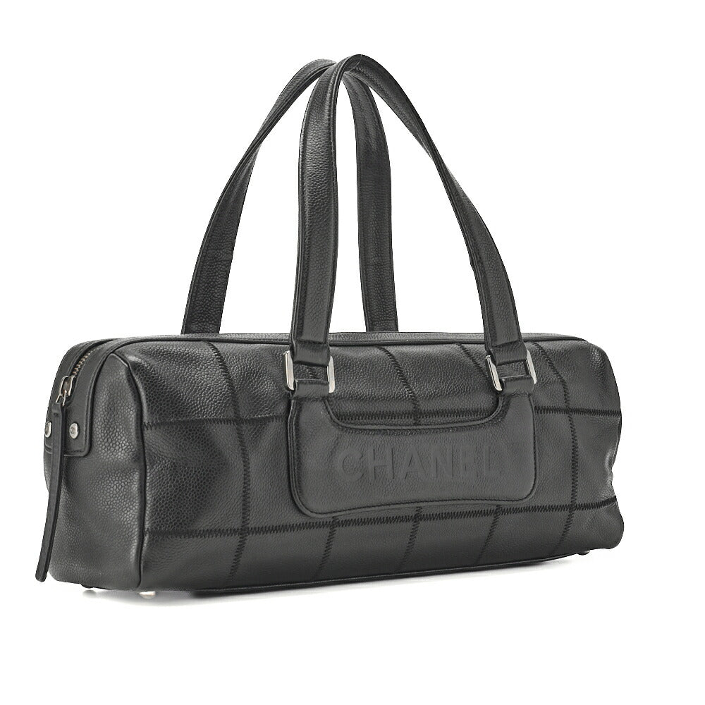 CHANEL Shoulder Bag, Chocolate Bar Logo, Caviar Skin, Black, Silver-Tone Hardware, Pre-Owned - Vintage La Charme