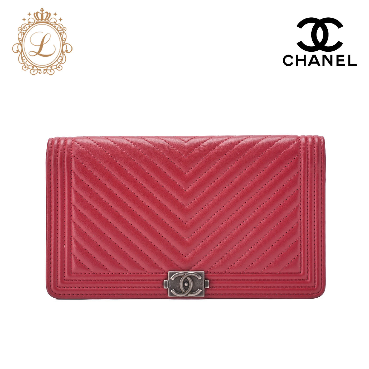 Chanel Bi-Fold Long Wallet V Stitch Lambskin Red Gold-Tone Hardware Pre-Owned - Vintage La Charme