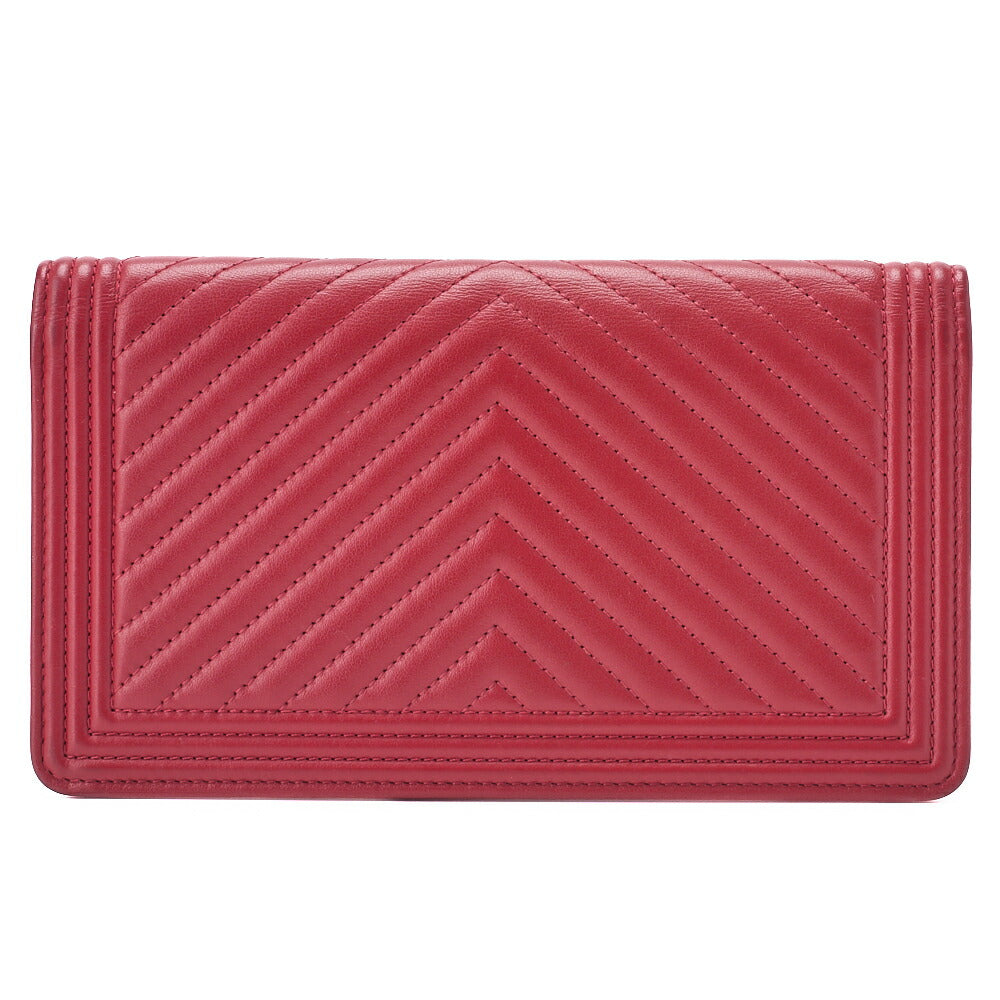 Chanel Bi-Fold Long Wallet V Stitch Lambskin Red Gold-Tone Hardware Pre-Owned - Vintage La Charme