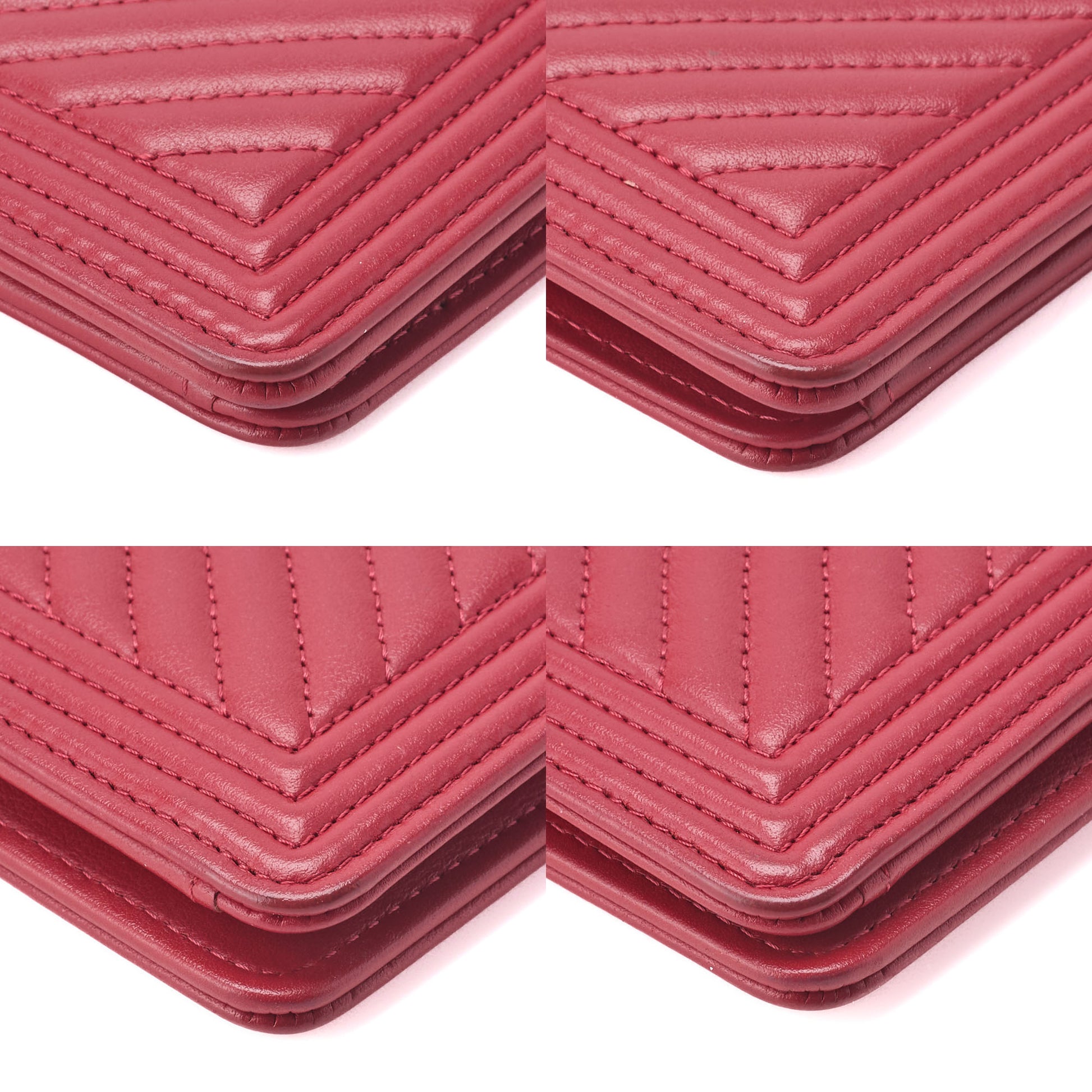 Chanel Bi-Fold Long Wallet V Stitch Lambskin Red Gold-Tone Hardware Pre-Owned - Vintage La Charme