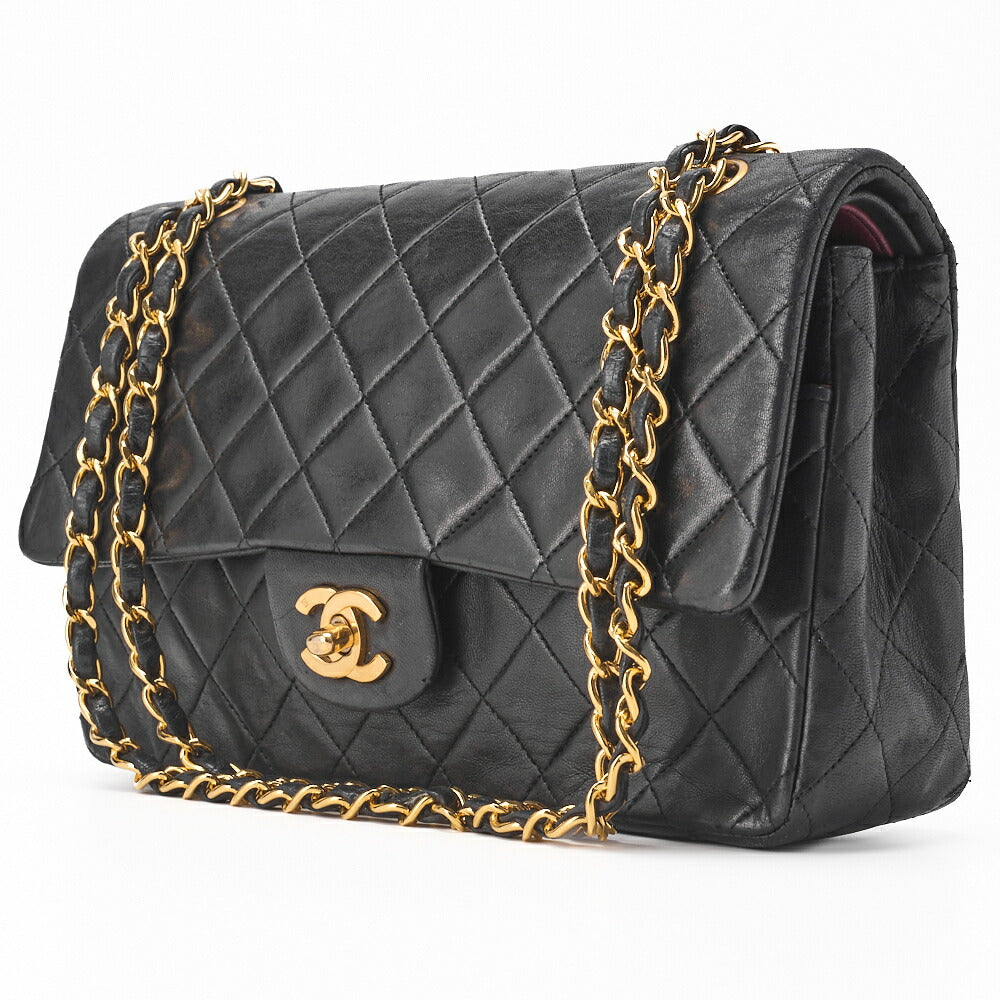 CHANEL Chain Shoulder Bag Matelasse Double Flap Lambskin Black Gold-Tone Hardware Pre-Owned - Vintage La Charme