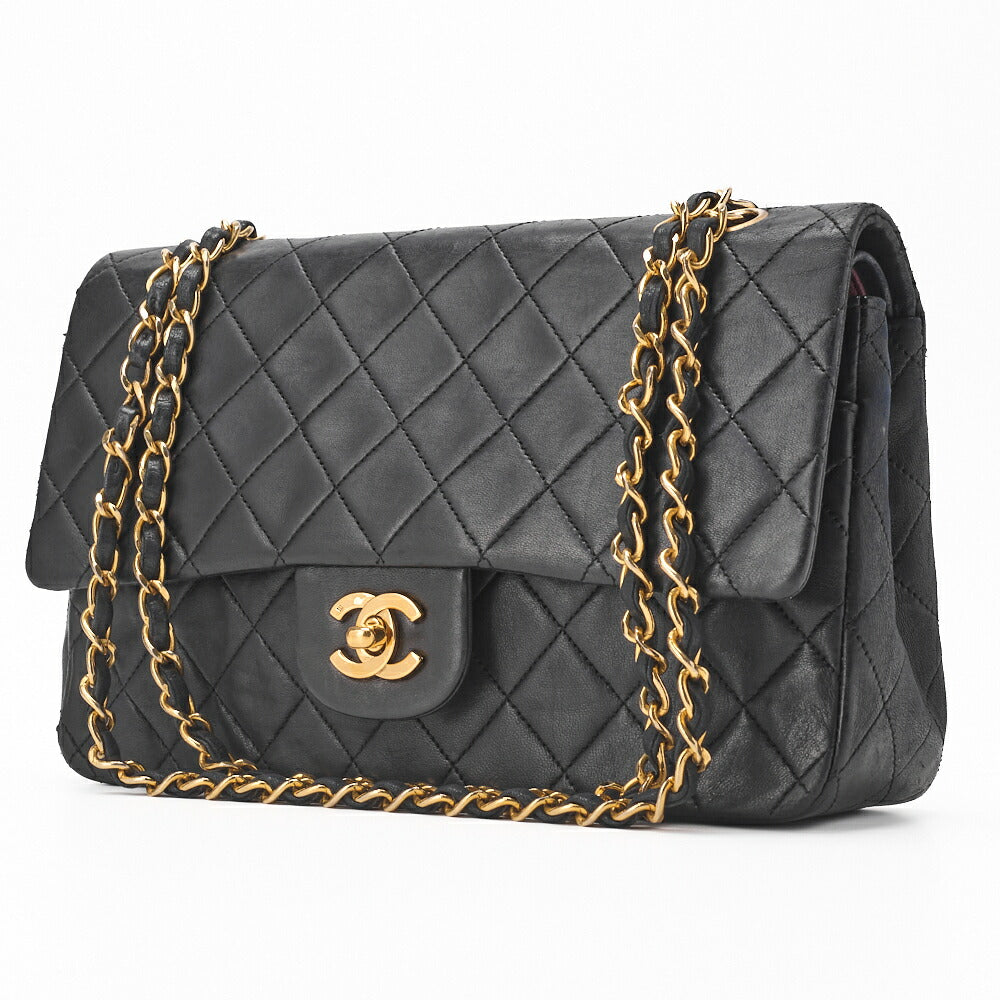 CHANEL Chain Shoulder Bag Matelasse Double Flap Lambskin Black Gold-Tone Hardware Pre-Owned - Vintage La Charme