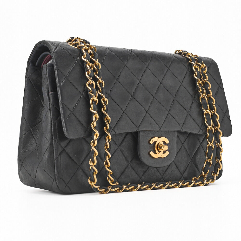 CHANEL Chain Shoulder Bag Matelasse Double Flap Lambskin Black Gold-Tone Hardware Pre-Owned - Vintage La Charme