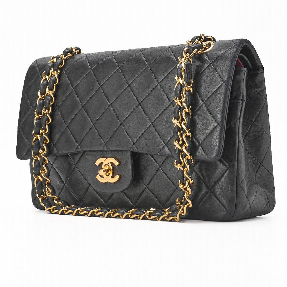 CHANEL Shoulder Bag, Matelasse Double Flap, Lambskin, Black, Gold-Tone Hardware, Pre-Owned - Vintage La Charme