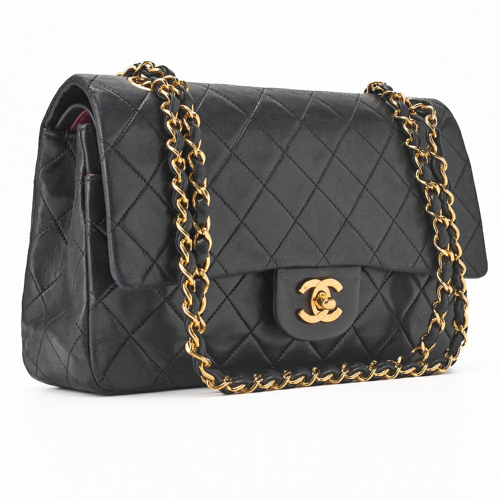 CHANEL Shoulder Bag, Matelasse Double Flap, Lambskin, Black, Gold-Tone Hardware, Pre-Owned - Vintage La Charme