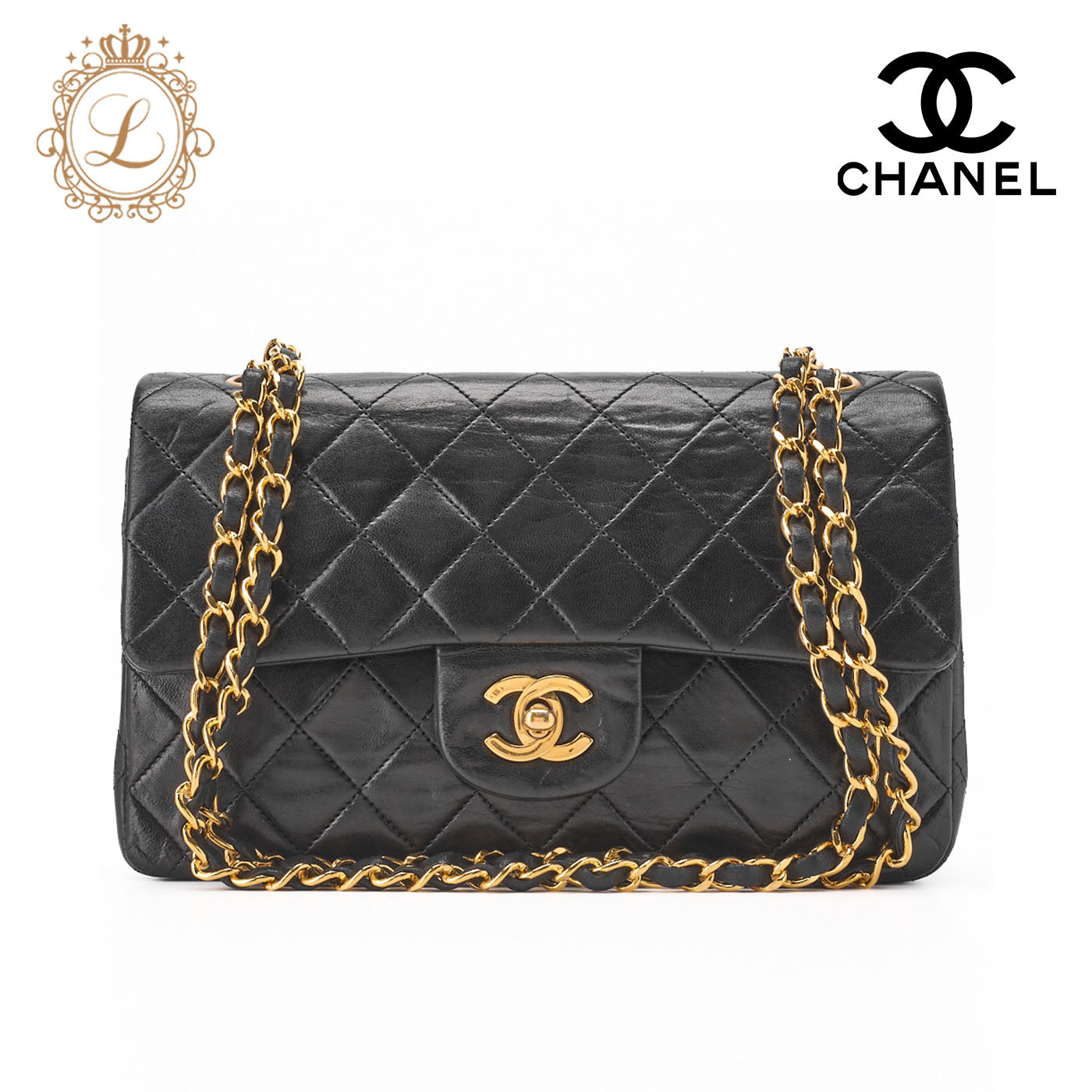 CHANEL Chain Shoulder Bag Matelasse Double Flap Lambskin Black Gold-Tone Hardware Pre-Owned - Vintage La Charme