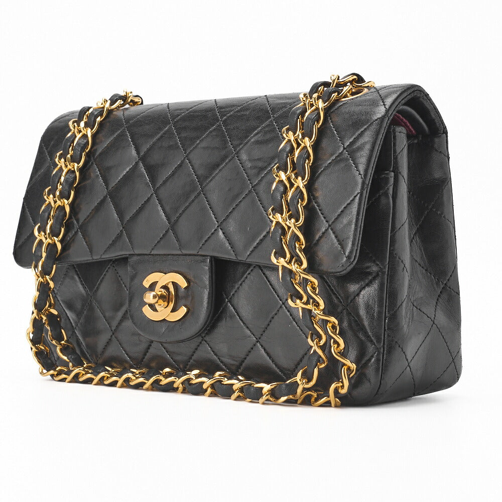 CHANEL Chain Shoulder Bag Matelasse Double Flap Lambskin Black Gold-Tone Hardware Pre-Owned - Vintage La Charme