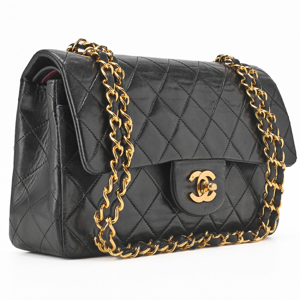 CHANEL Chain Shoulder Bag Matelasse Double Flap Lambskin Black Gold-Tone Hardware Pre-Owned - Vintage La Charme