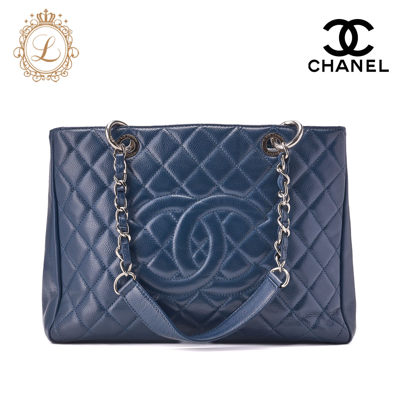 CHANEL Shoulder Bag Tote Bag Matelasse Caviar Skin Navy Silver-Tone Hardware Pre-Owned - Vintage La Charme