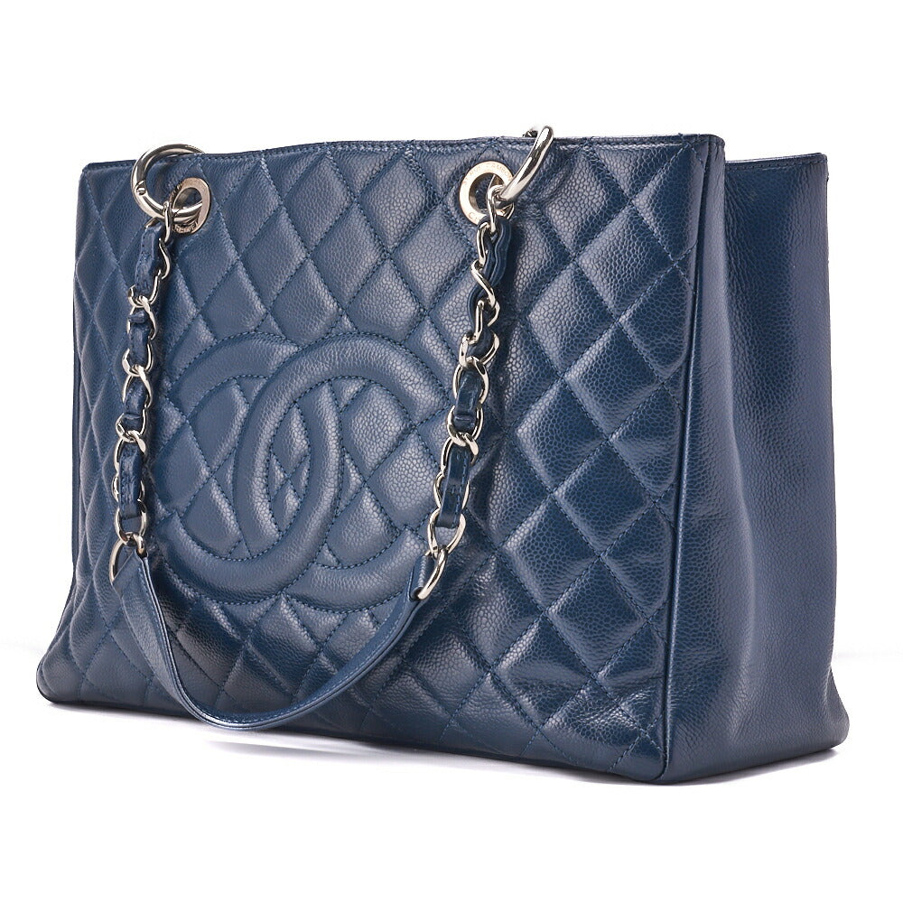 CHANEL Shoulder Bag Tote Bag Matelasse Caviar Skin Navy Silver-Tone Hardware Pre-Owned - Vintage La Charme