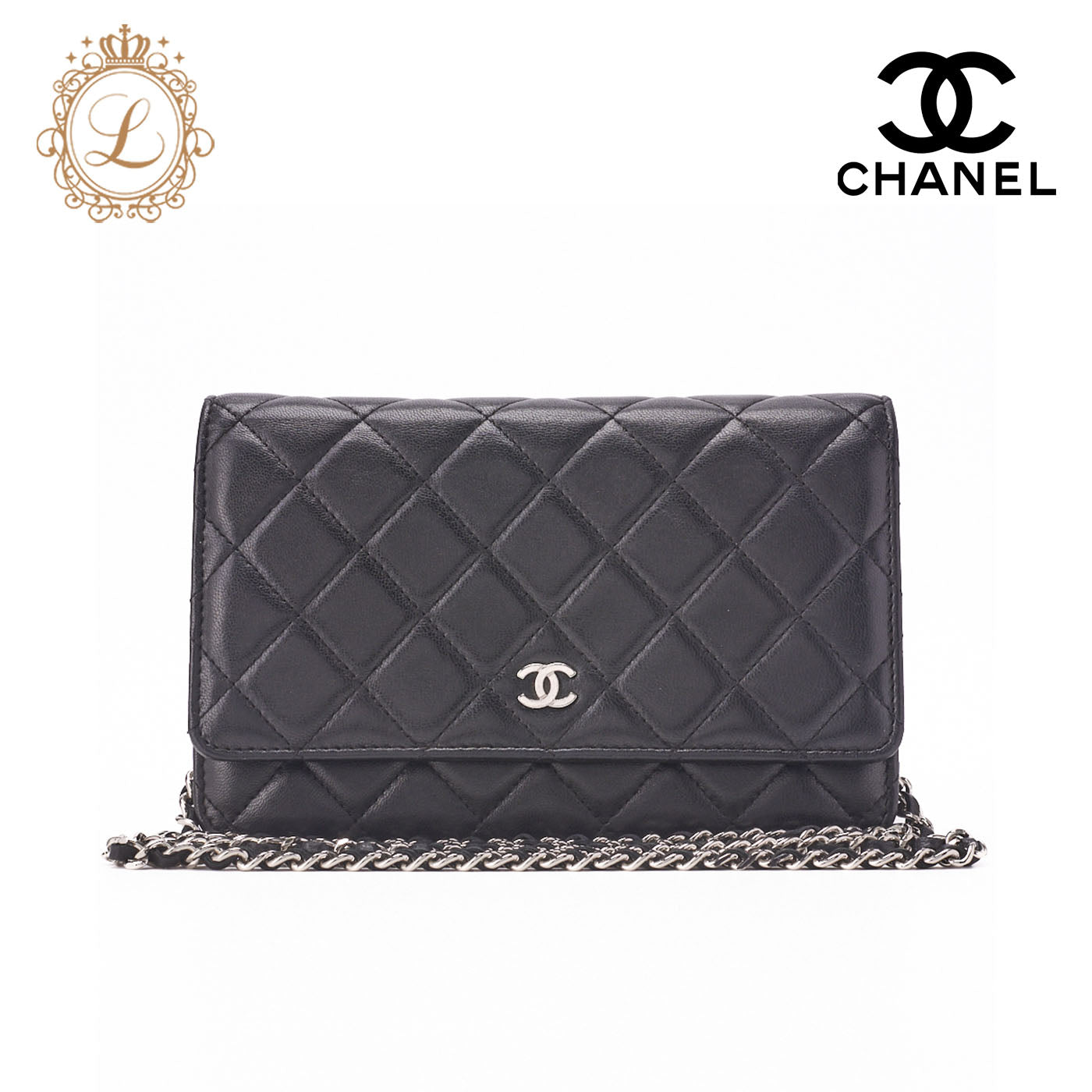 Chanel Chain Wallet Matelasse Lambskin Black Silver-Tone Hardware Pre-Owned - Vintage La Charme