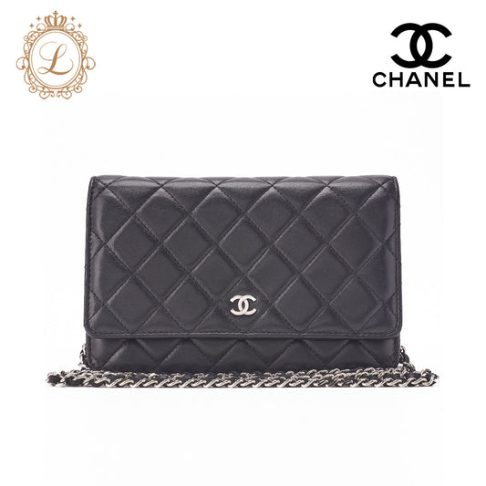 Chanel Chain Wallet Matelasse Lambskin Black Silver-Tone Hardware Pre-Owned - Vintage La Charme
