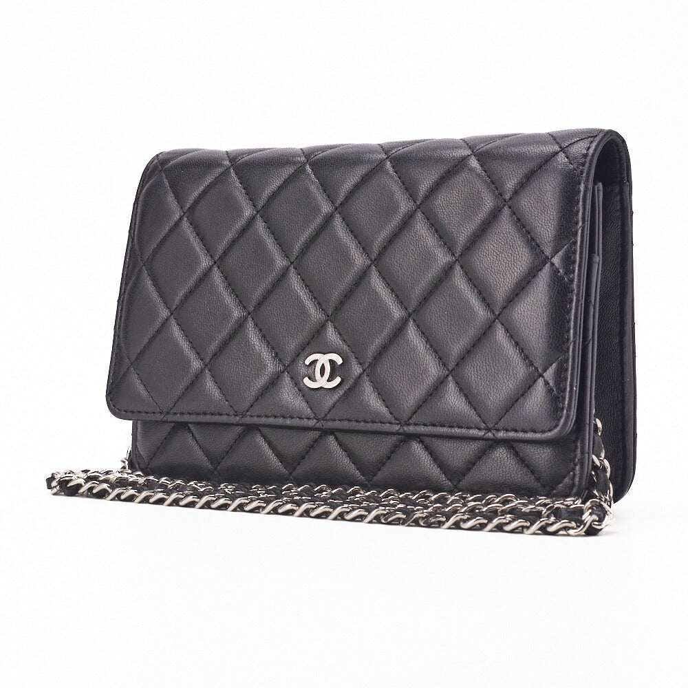 Chanel Chain Wallet Matelasse Lambskin Black Silver-Tone Hardware Pre-Owned - Vintage La Charme