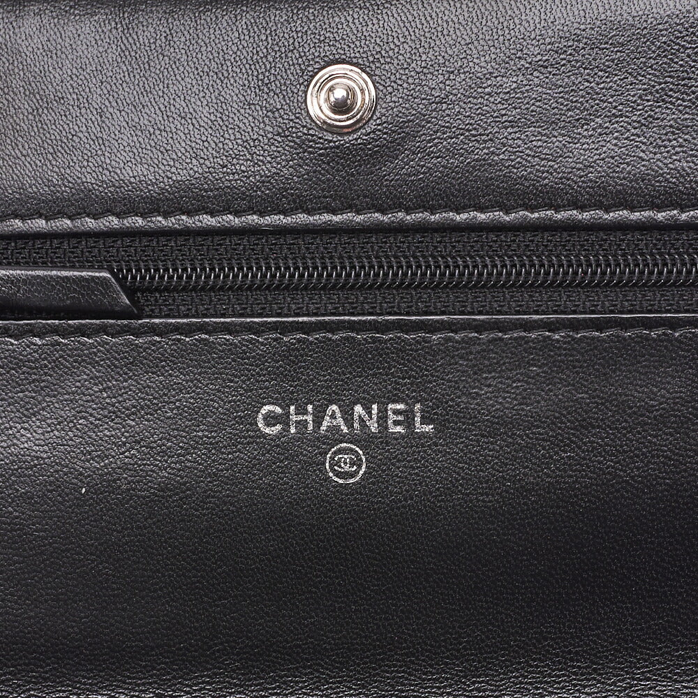 Chanel Chain Wallet Matelasse Lambskin Black Silver-Tone Hardware Pre-Owned - Vintage La Charme