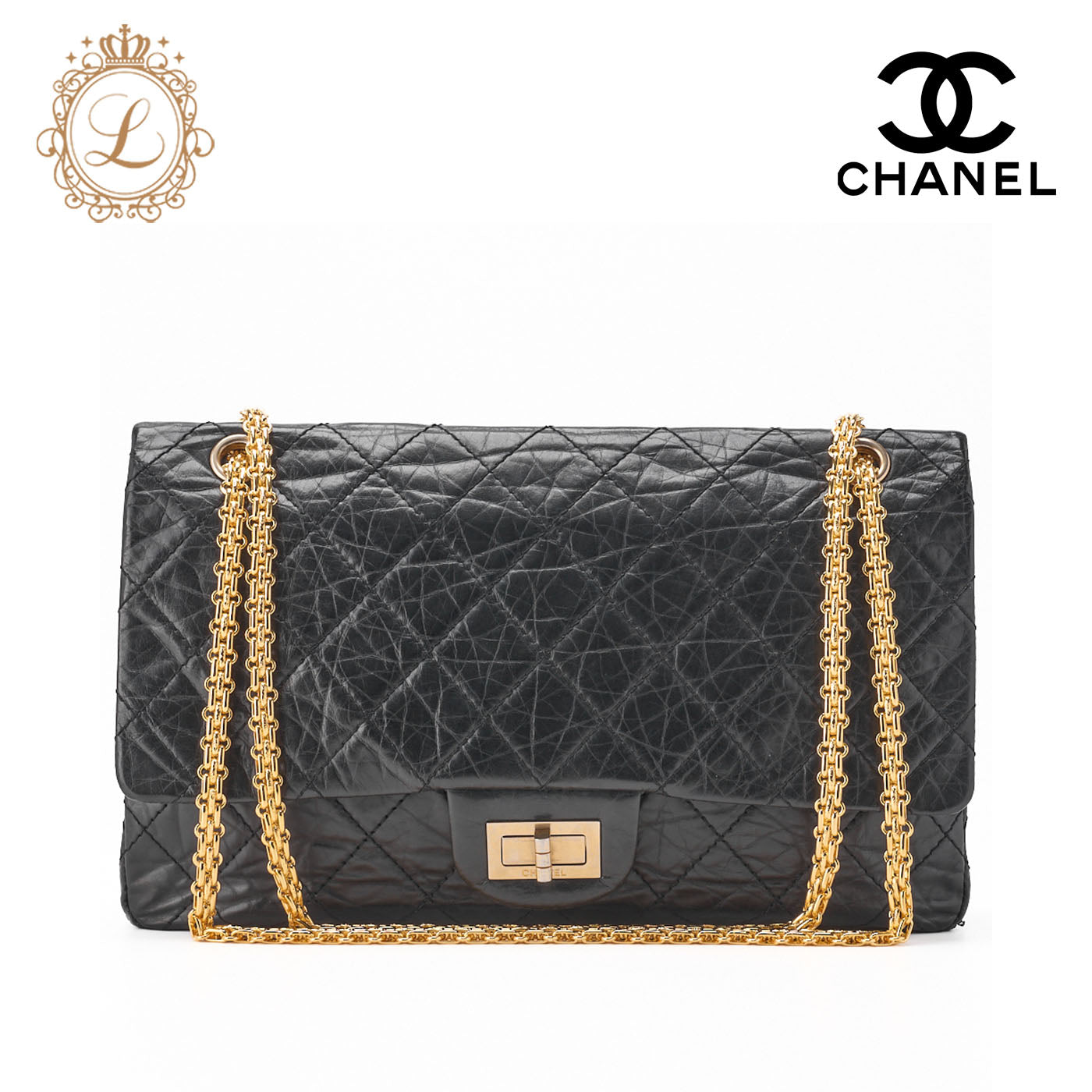 CHANEL Shoulder Bag, Deca Matelasse, Turn Lock, Vintage Calf Leather, Black, Gold-Tone Hardware, Pre-Owned - Vintage La Charme
