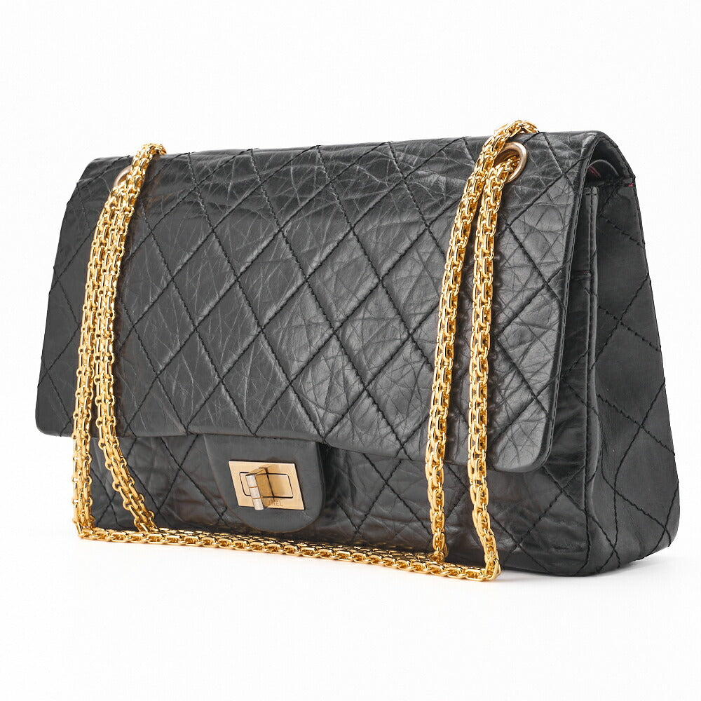 CHANEL Shoulder Bag, Deca Matelasse, Turn Lock, Vintage Calf Leather, Black, Gold-Tone Hardware, Pre-Owned - Vintage La Charme