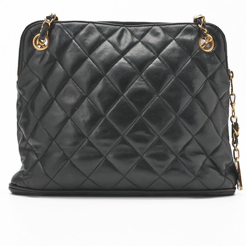 CHANEL Shoulder Bag Matelasse Plate Charm Lambskin Black Gold-Tone Hardware Pre-Owned - Vintage La Charme