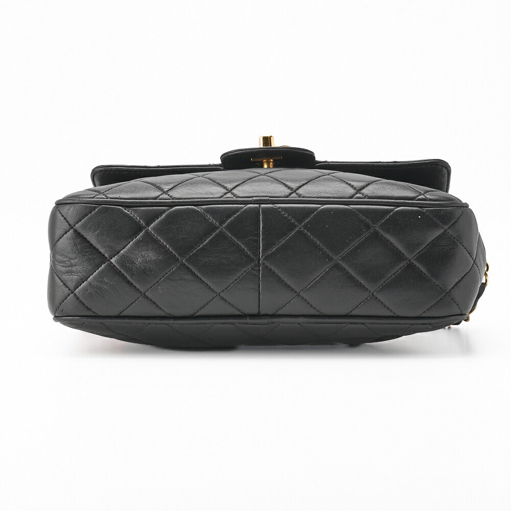 CHANEL Shoulder Bag Matelasse Outside Flap Fringe Chain Shoulder Lambskin Black Gold-Tone Hardware Pre-Owned - Vintage La Charme