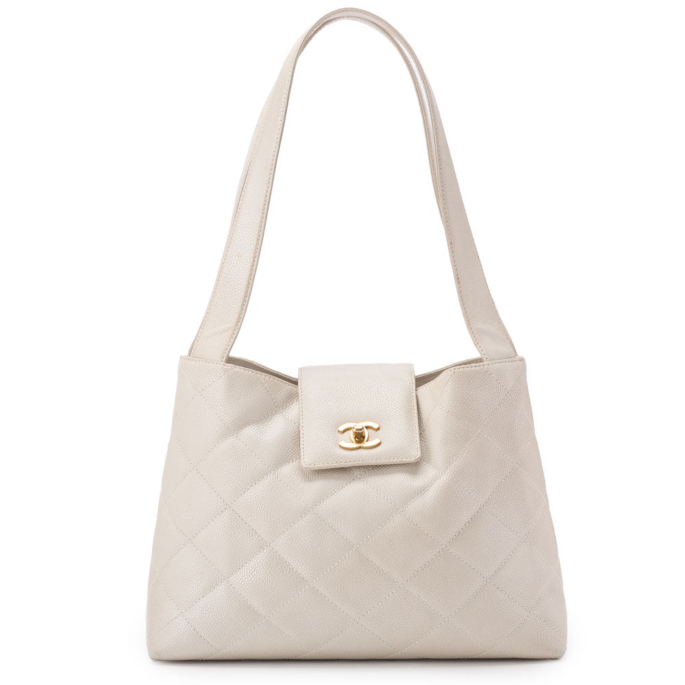 Chanel Shoulder Bag Matelasse Caviar Skin Ivory Gold-Tone Hardware Pre-Owned - Vintage La Charme