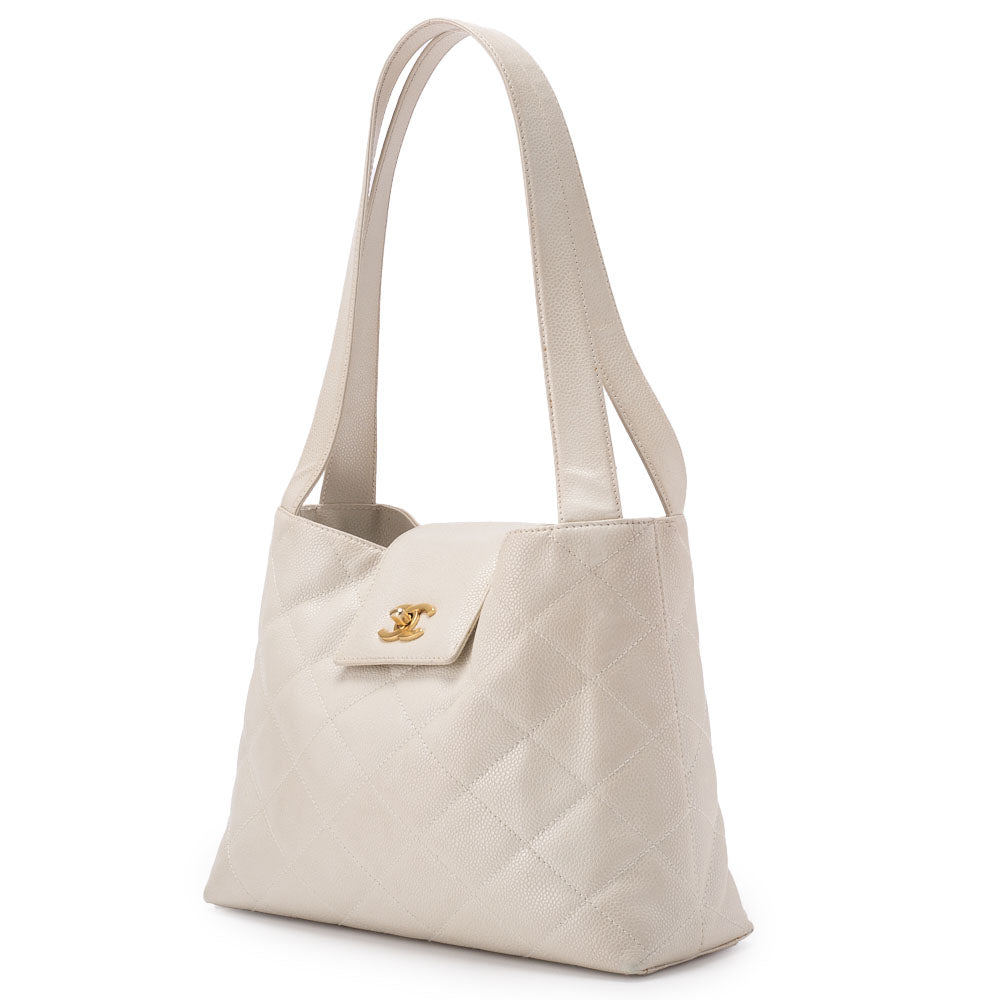 Chanel Shoulder Bag Matelasse Caviar Skin Ivory Gold-Tone Hardware Pre-Owned - Vintage La Charme