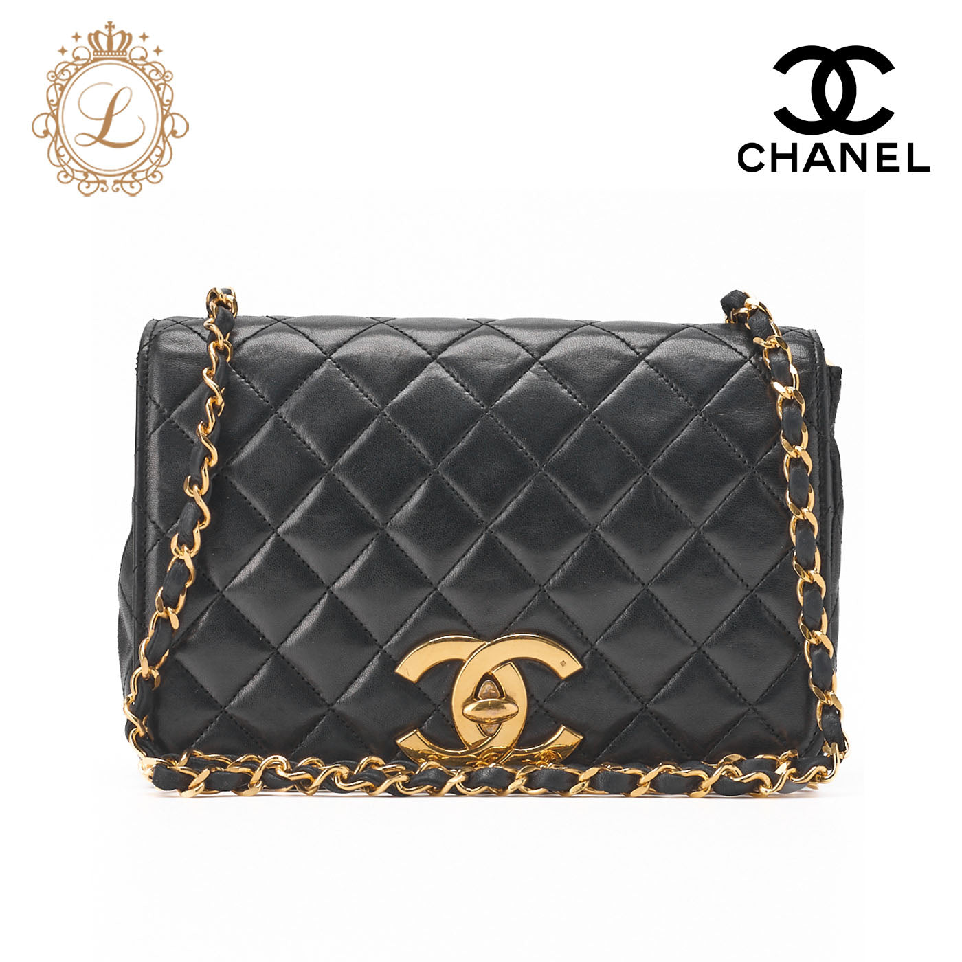 CHANEL Shoulder Bag Matelasse Lambskin Black Gold-Tone Hardware Pre-Owned - Vintage La Charme