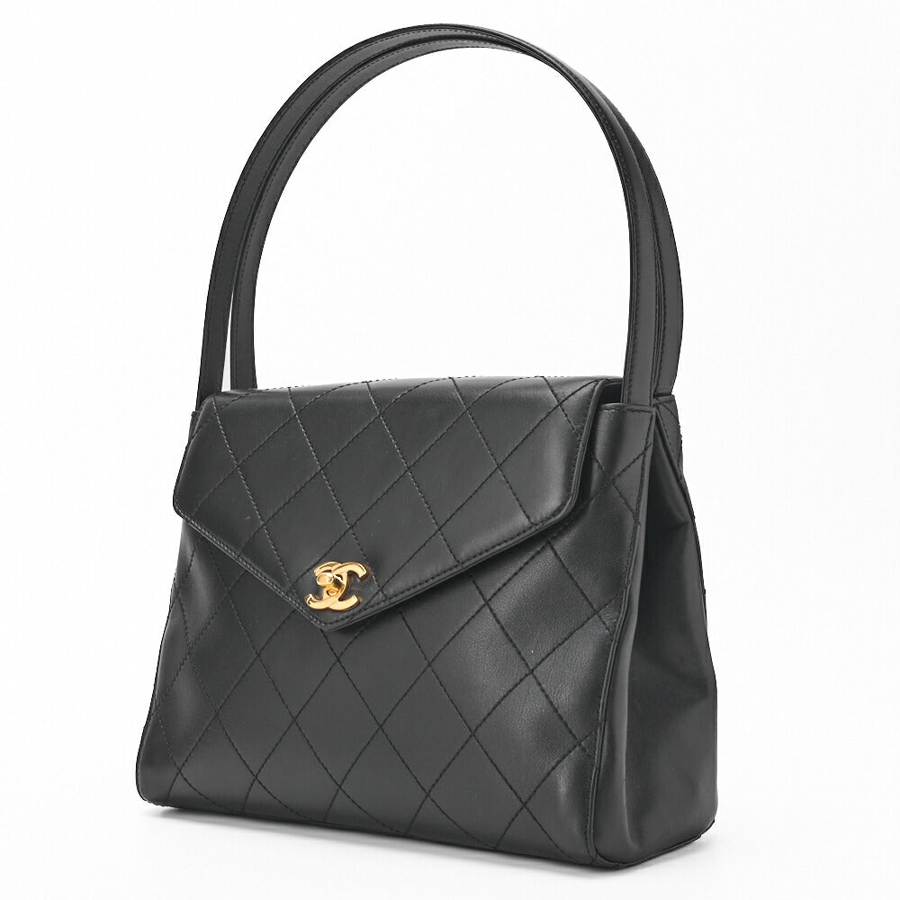 CHANEL Handbag Matelasse Turn Lock V Flap Calfskin Black Gold-Tone Hardware Pre-Owned - Vintage La Charme
