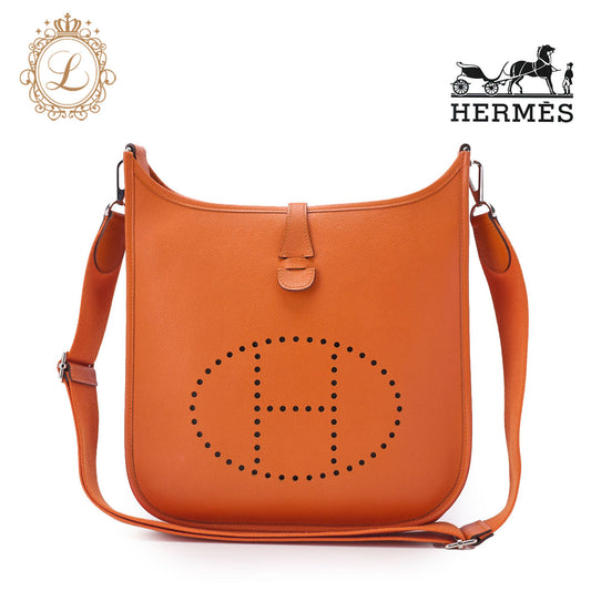 HERMES Evelyn PM 3 Trois Shoulder Bag Epson Leather Orange Silver-Tone Hardware Pre-Owned - Vintage La Charme