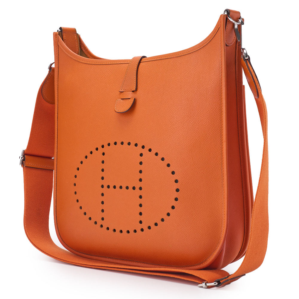 HERMES Evelyn PM 3 Trois Shoulder Bag Epson Leather Orange Silver-Tone Hardware Pre-Owned - Vintage La Charme
