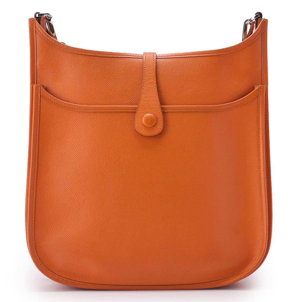 HERMES Evelyn PM 3 Trois Shoulder Bag Epson Leather Orange Silver-Tone Hardware Pre-Owned - Vintage La Charme