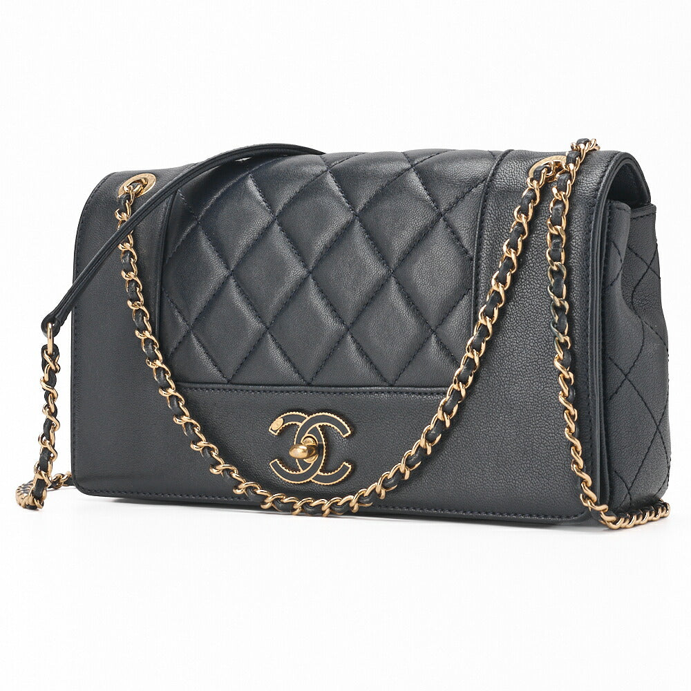 CHANEL Shoulder Bag Matelasse Calfskin Navy Gold-Tone Hardware Pre-Owned - Vintage La Charme