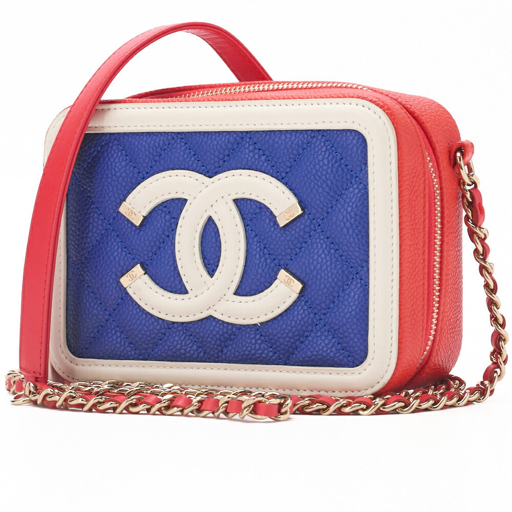 CHANEL Shoulder Bag Coco Mark CC Filigree Mini Caviar Skin Red Gold-Tone Hardware Pre-Owned - Vintage La Charme