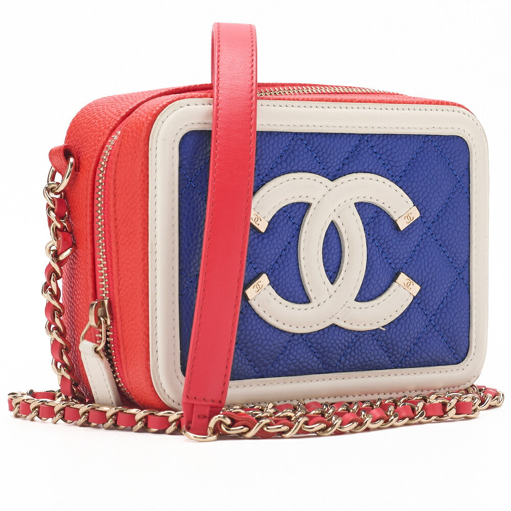 CHANEL Shoulder Bag Coco Mark CC Filigree Mini Caviar Skin Red Gold-Tone Hardware Pre-Owned - Vintage La Charme