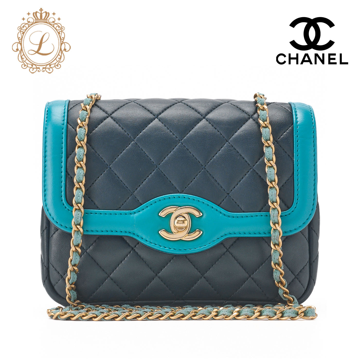 CHANEL Mini Shoulder Bag Matelasse Turn Lock Lambskin Bicolor Gold-Tone Hardware Pre-Owned - Vintage La Charme