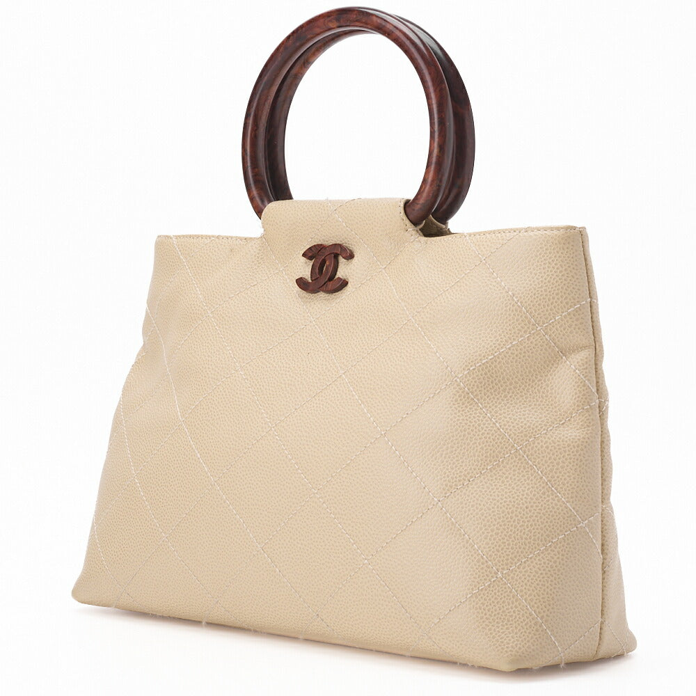 CHANEL Handbag Matelasse Coco Mark Wood Pattern Caviar Skin Beige Gold-Tone Hardware Pre-Owned - Vintage La Charme