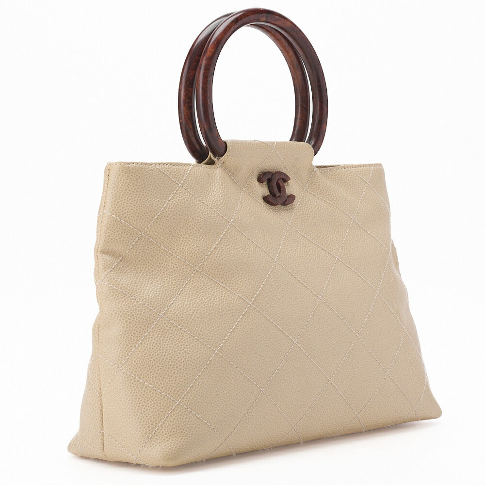CHANEL Handbag Matelasse Coco Mark Wood Pattern Caviar Skin Beige Gold-Tone Hardware Pre-Owned - Vintage La Charme