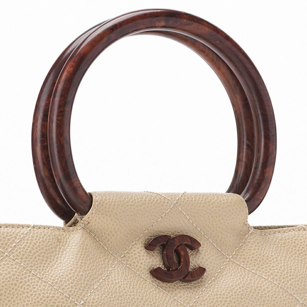 CHANEL Handbag Matelasse Coco Mark Wood Pattern Caviar Skin Beige Gold-Tone Hardware Pre-Owned - Vintage La Charme