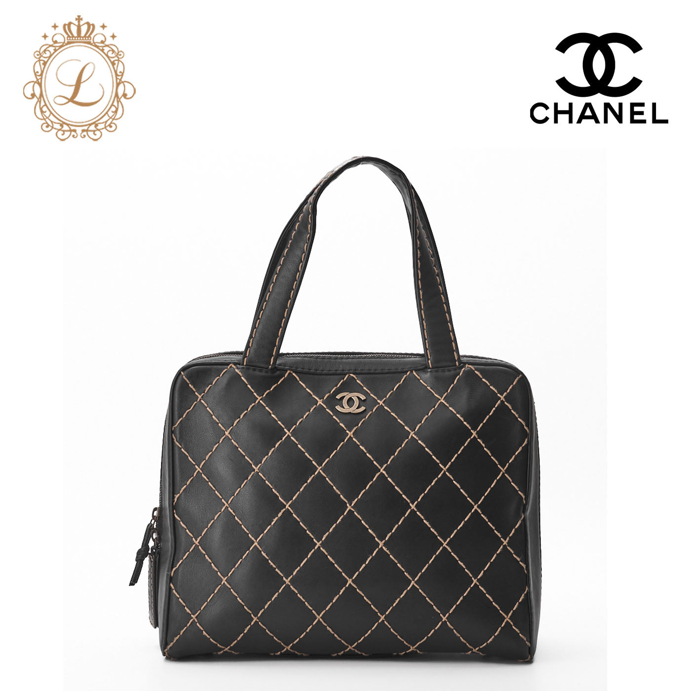 CHANEL Tote Bag, Coco Mark Wild Stitch, Calfskin, Black, Silver-Tone Hardware, Pre-Owned - Vintage La Charme