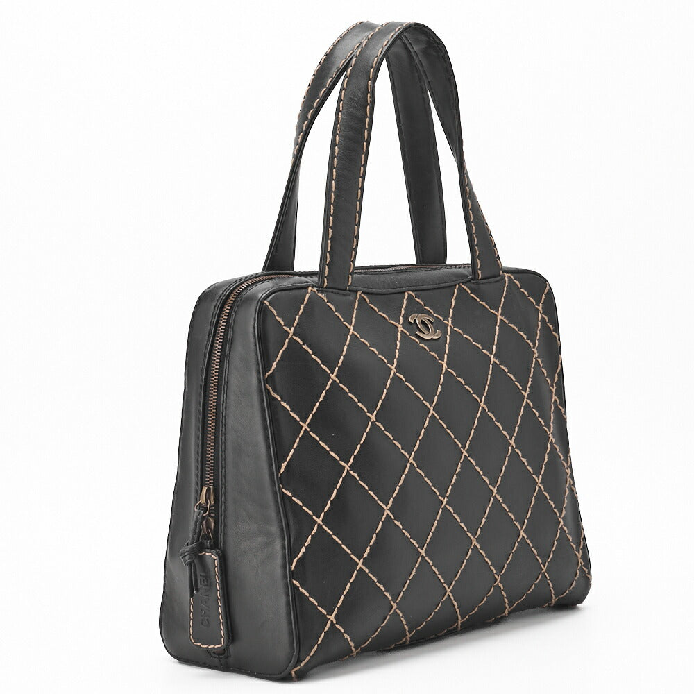 CHANEL Tote Bag, Coco Mark Wild Stitch, Calfskin, Black, Silver-Tone Hardware, Pre-Owned - Vintage La Charme