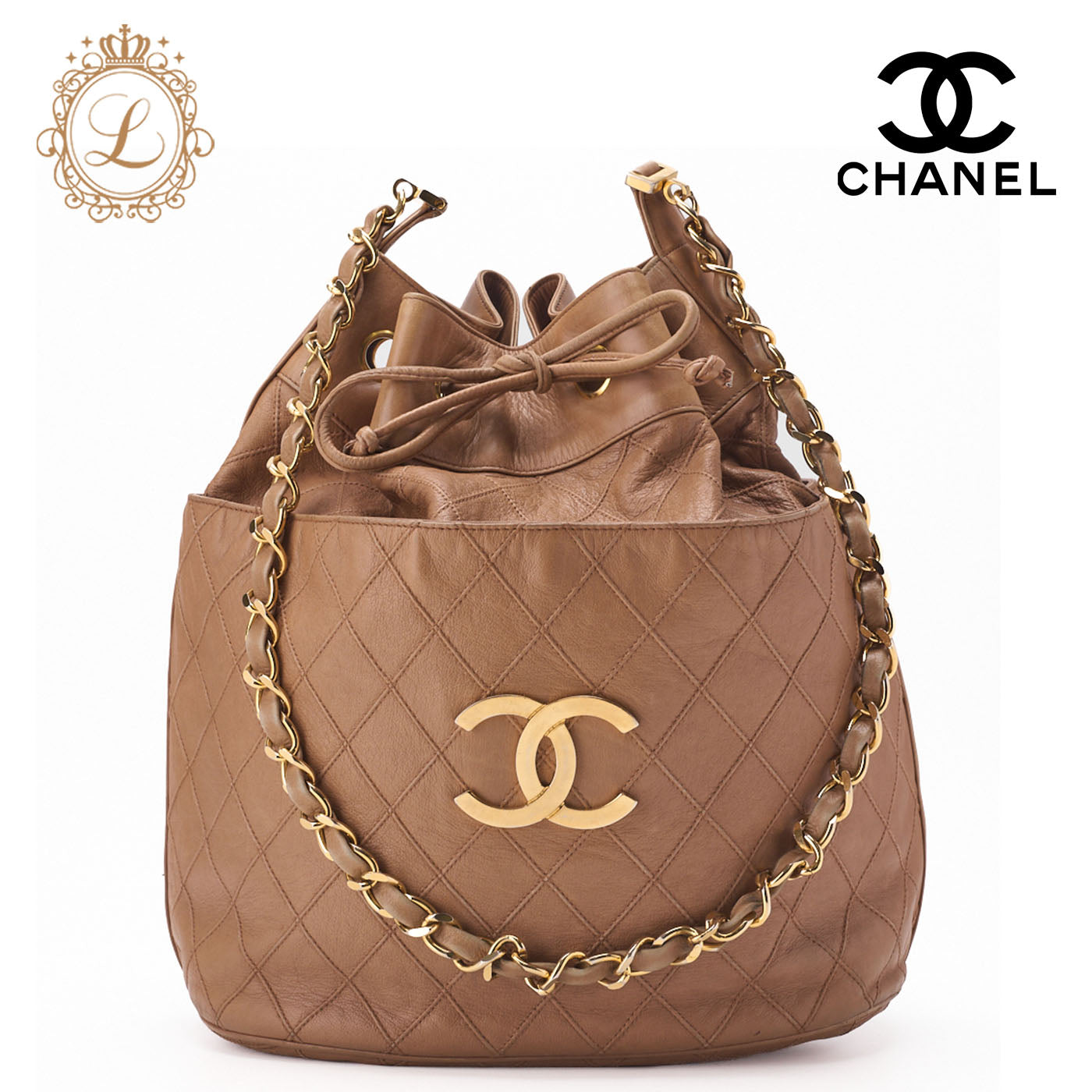 Chanel Shoulder Bag Bikorore Coco Charm Lambskin Beige Gold-Tone Hardware Pre-Owned - Vintage La Charme