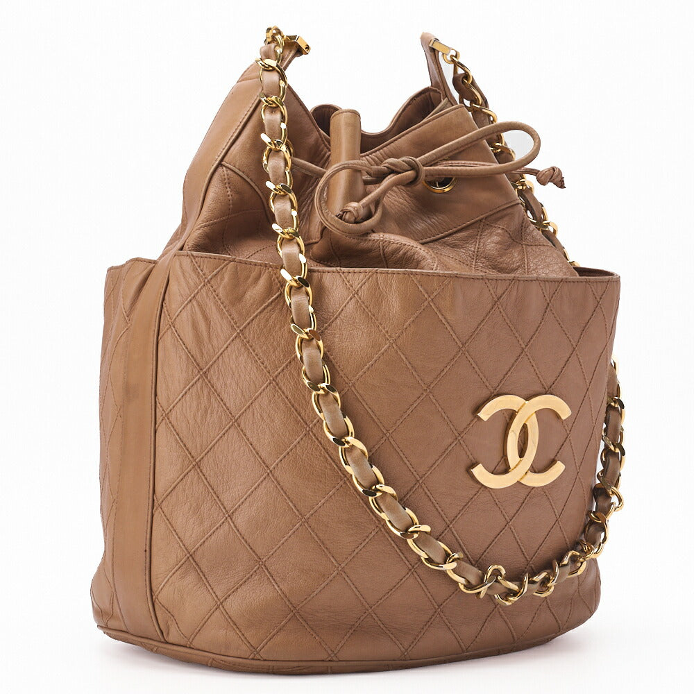 Chanel Shoulder Bag Bikorore Coco Charm Lambskin Beige Gold-Tone Hardware Pre-Owned - Vintage La Charme