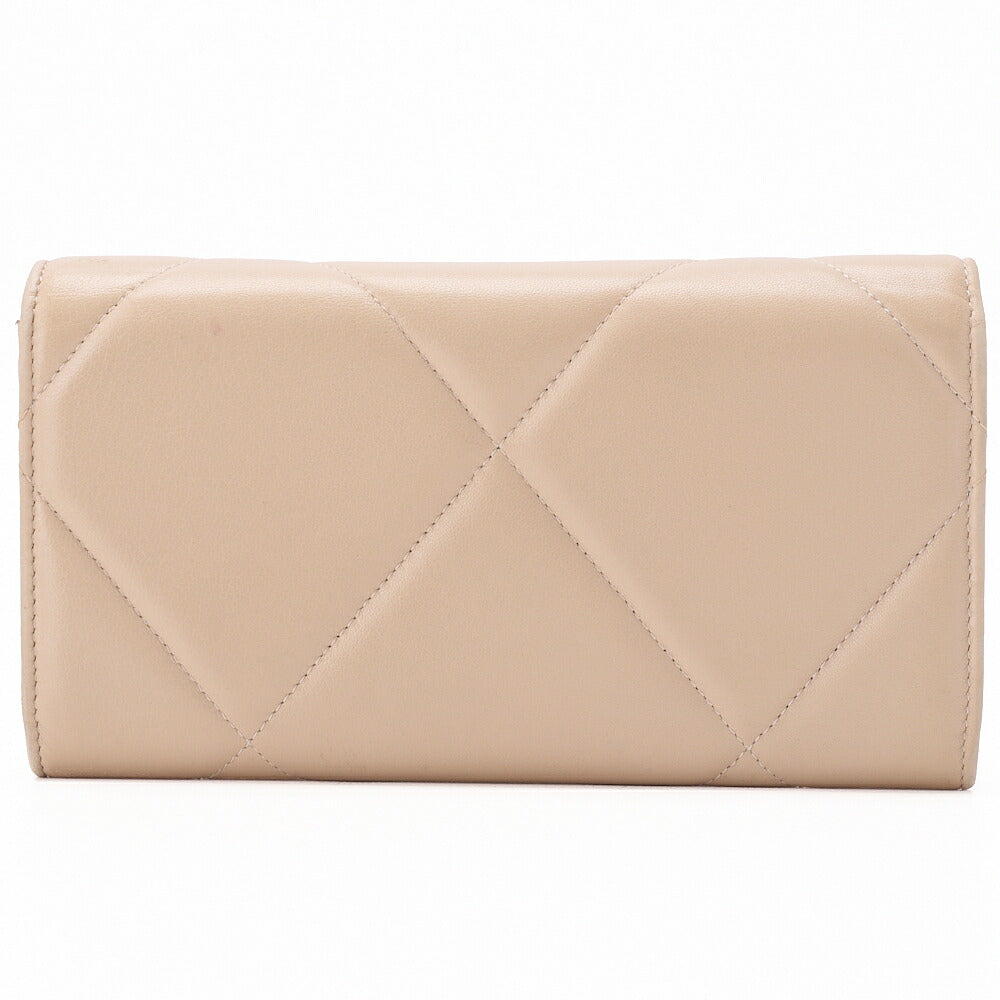 Chanel 19 Bi-fold Long Wallet Matelasse Lambskin Beige Gold-Tone Hardware Pre-Owned - Vintage La Charme