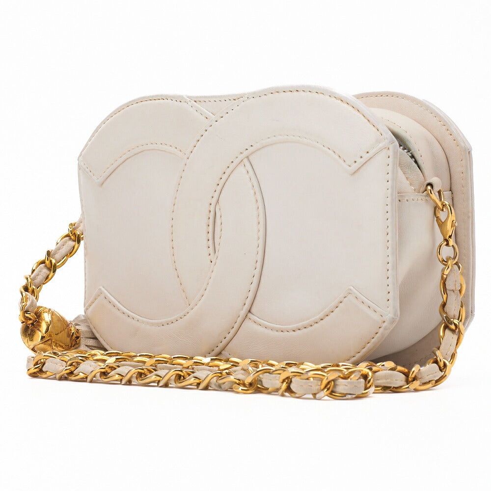 CHANEL Shoulder Bag, Coco Mark Fringe, Lambskin, White, Gold-Tone Hardware, Pre-Owned - Vintage La Charme