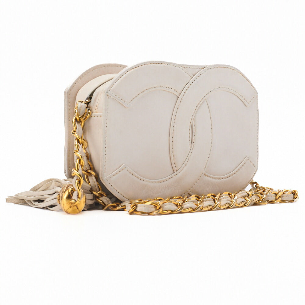 CHANEL Shoulder Bag, Coco Mark Fringe, Lambskin, White, Gold-Tone Hardware, Pre-Owned - Vintage La Charme