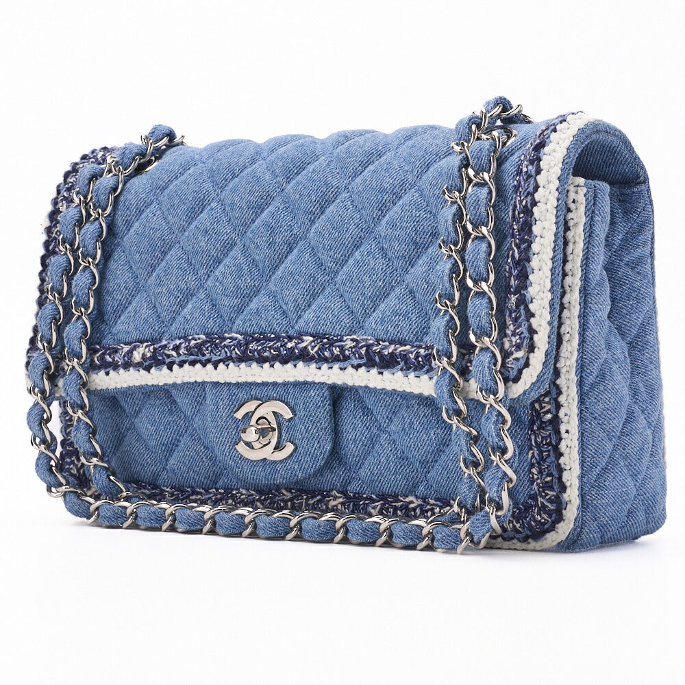 CHANEL Shoulder Bag Matelasse Denim Blue Single Flap Turn Lock Silver-Tone Hardware Pre-Owned - Vintage La Charme