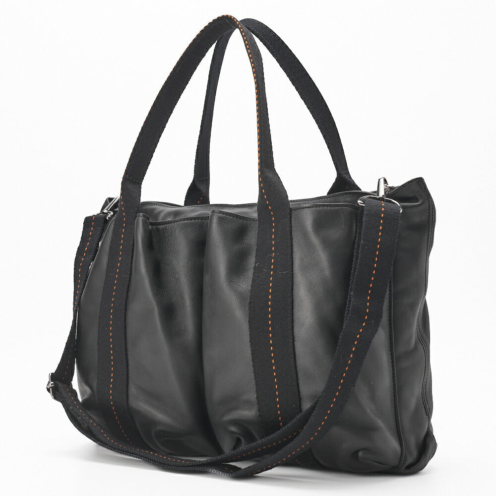 HERMES Caravan Horizontal MM 2WAY Tote Bag Vodelma Black Silver-Tone Hardware Pre-Owned - Vintage La Charme