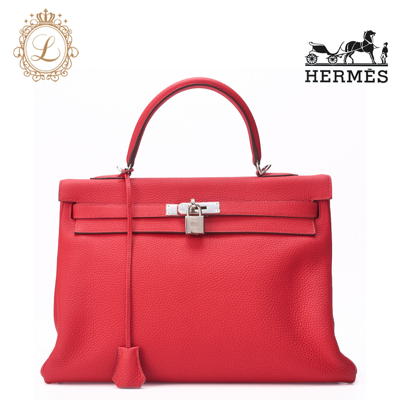 HERMES Kelly 35 2WAY Handbag Tryon Clemence Bougainvillea Silver-Tone Hardware Pre-Owned - Vintage La Charme