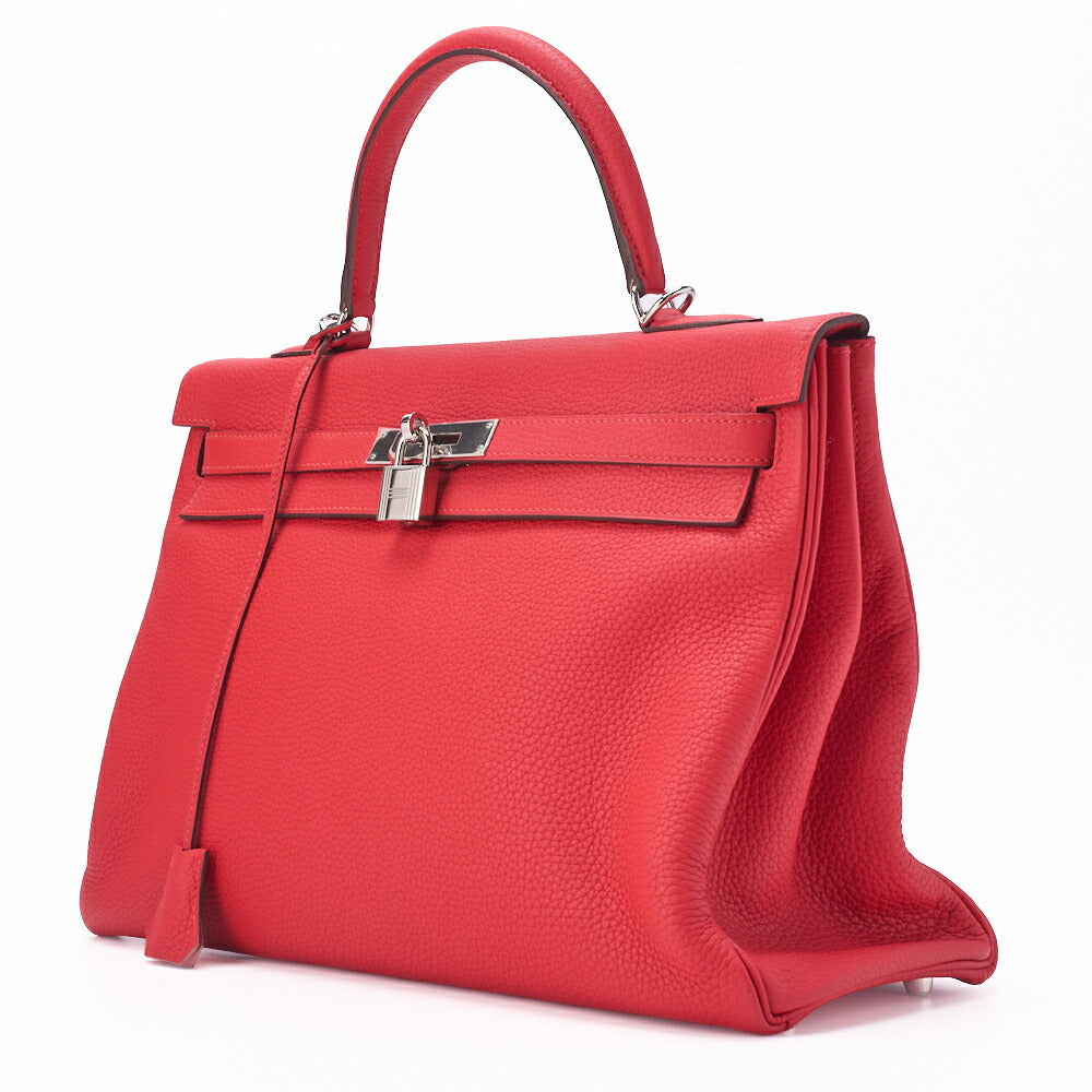 HERMES Kelly 35 2WAY Handbag Tryon Clemence Bougainvillea Silver-Tone Hardware Pre-Owned - Vintage La Charme