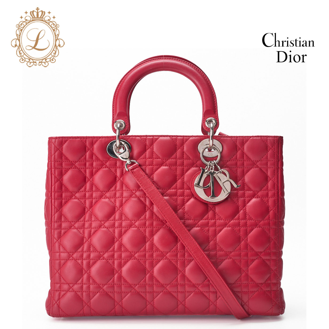 Dior Lady Dior Cannage 2WAY Handbag Lambskin Red Silver-Tone Hardware Pre-Owned - Vintage La Charme