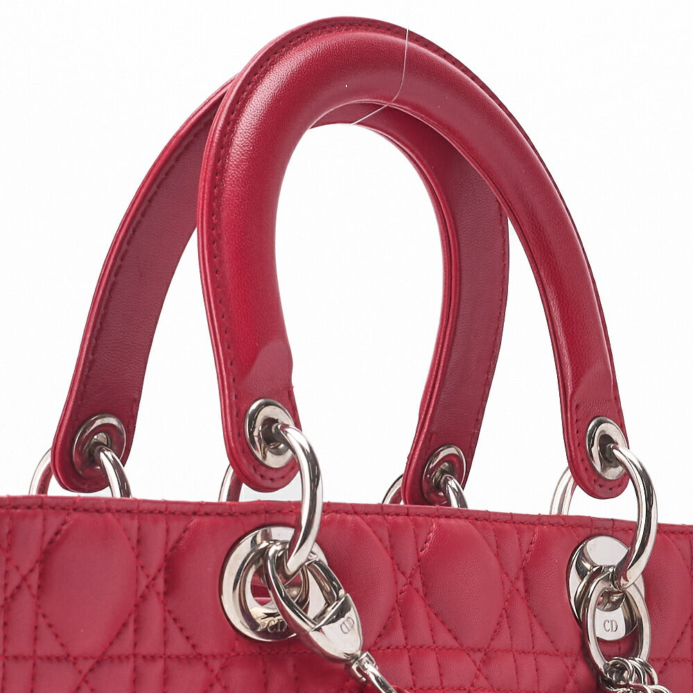Dior Lady Dior Cannage 2WAY Handbag Lambskin Red Silver-Tone Hardware Pre-Owned - Vintage La Charme