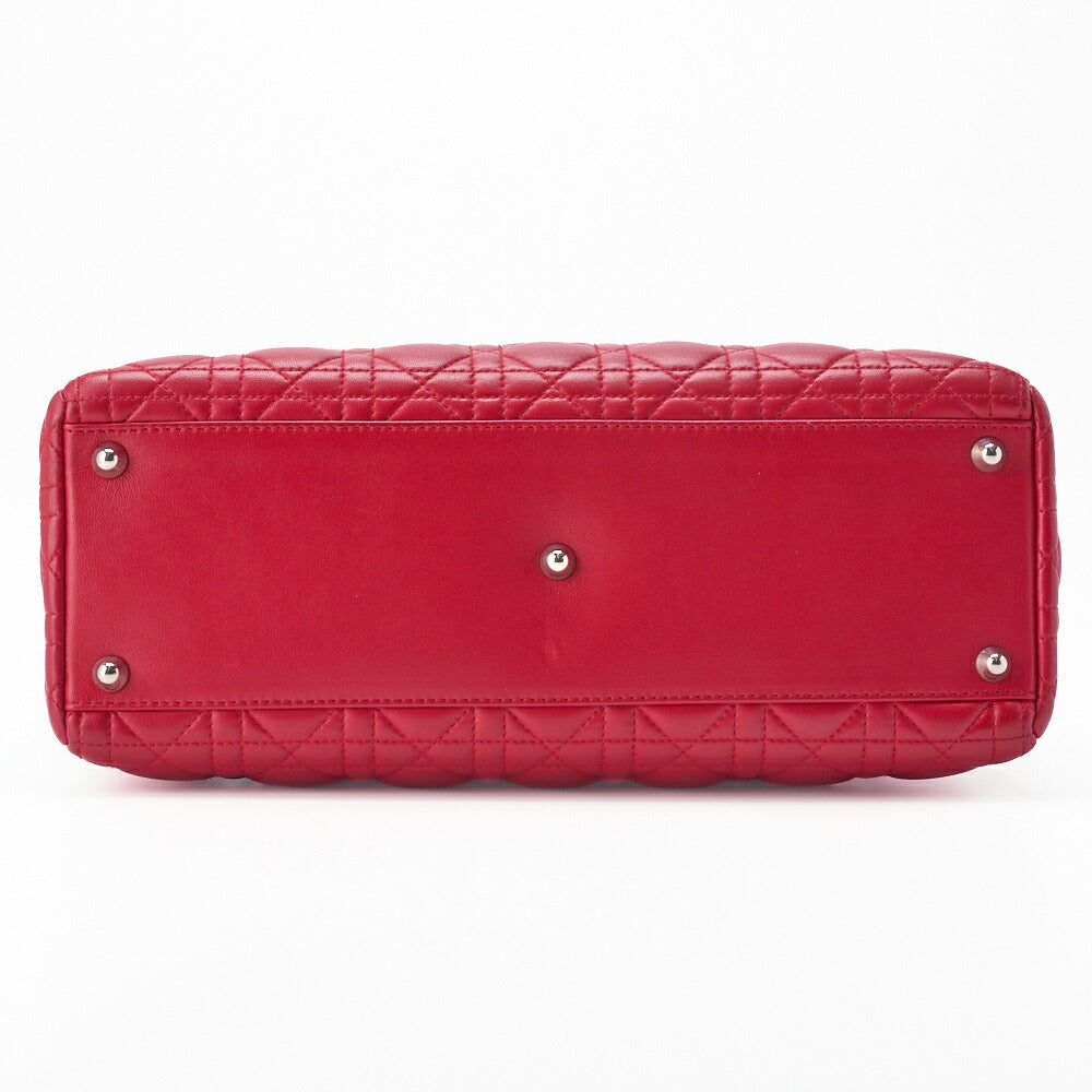 Dior Lady Dior Cannage 2WAY Handbag Lambskin Red Silver-Tone Hardware Pre-Owned - Vintage La Charme
